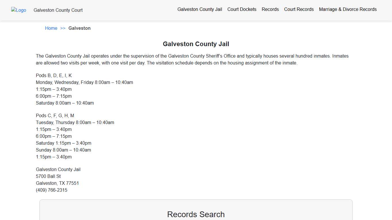 Galveston County Jail Galveston TX County Court